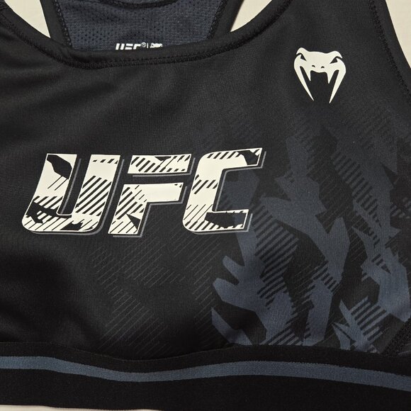 UFC Venum Sports Bra Womens Small Black Racerback Removal Pads Workout Top New - Picture 2 of 10